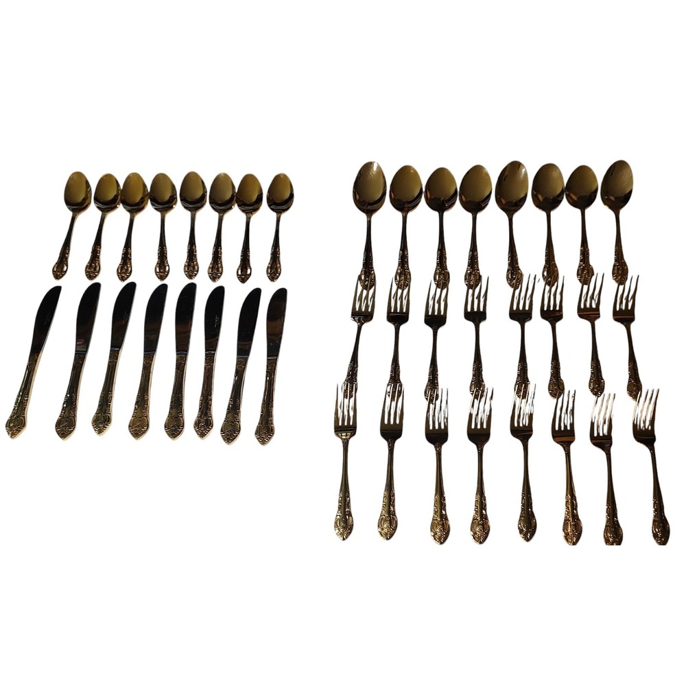 Hanford Forge HF Ltd‎ Gold Pierced Rose Versaolles Stainless Flatware 40 pcs SEE